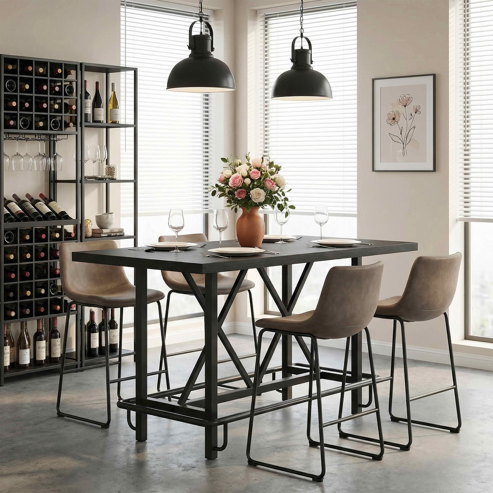 MAYEERTY 63" Farmhouse Counter Height Bar Table, Rectangular Multiuse Kitchen Dining & Work Table, Easy Assembly