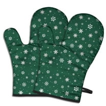 Cute Oven Mitts,Green Christmas Snowflake Pattern Oven Mitt 2-Pack Set,Kitchen Gloves for Oven,Heat Resistant Oven Mitts 7.7"x12"