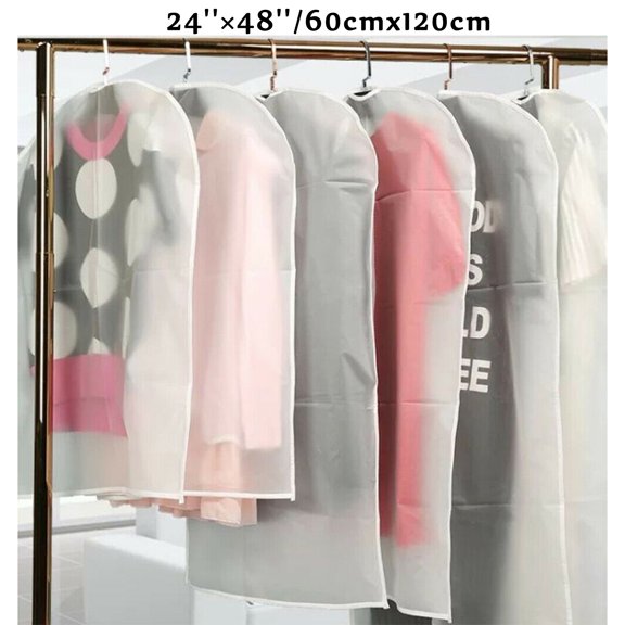 LELINTA Dust Proof Wardrobe Storage Garment Bags 5 Piece Set-24 x 48 Inch Translucent Suit Bags Reusable Organizer Cover with Full-Length Zipper for Closet Clothes Storage and Travel
