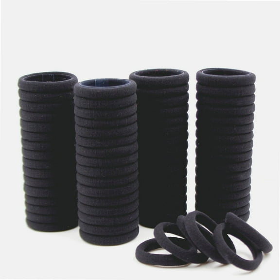 8.5mm Hair Ties Rubber Bands for Women Girls Thick Curly Hair, 100 PCS Black, Large No Crease Cotton Seamless Ponytail Holders Scrunchie for Kids Men, No Damage No Slip Soft Hair Elastics