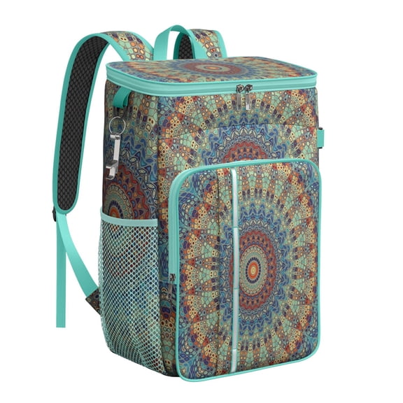 Abstract Geometric Cooler Backpack - 20L Insulated Leakproof Bag, Bohemian Style for Camping & Beach