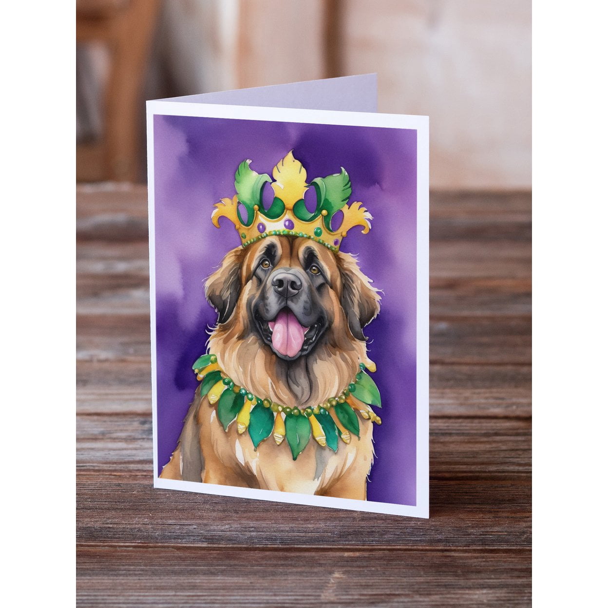 Leonberger King of Mardi Gras Greeting Cards Pack of 8 7 in x 5 in