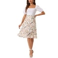 thumbnail image 2 of Faldas midi florales para mujer Inspire Chic, con volantes, cintura alta, fluida, en línea A, con abertura, longitud a la rodilla, 3XL, blanca, 2 of 6