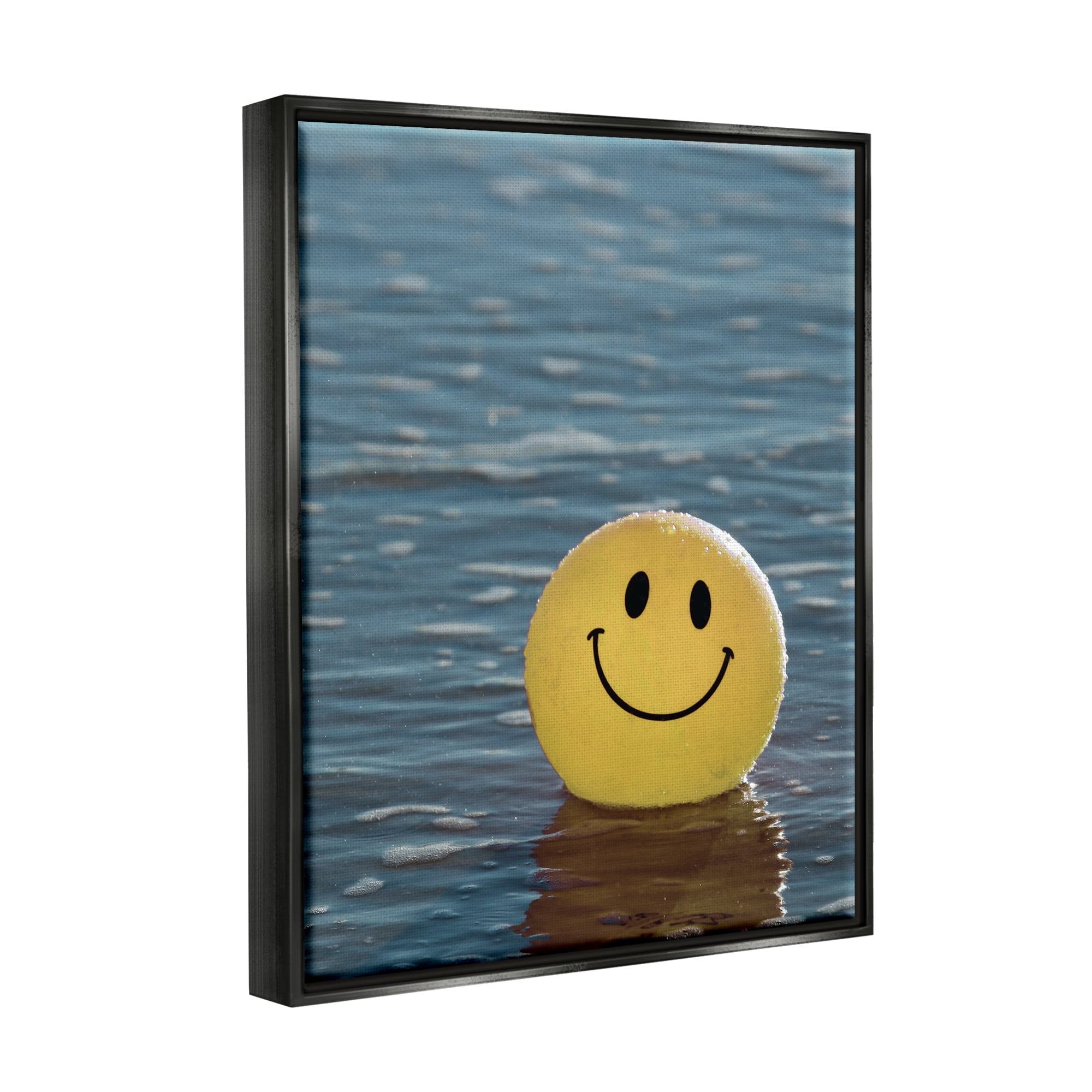 Stupell Industries Smiley Beach Ball Landscape Photography Black Floater Framed Canvas Art Print Wall Art, 25 x 31
