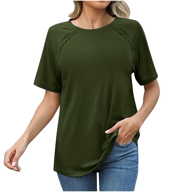 Plebaso T-Shirts pour Femmes Manches Courtes Col Rond T-Shirts d'Été Décontractés Basiques