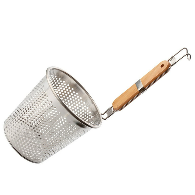 Stainless Steel Noodle Food Strainer With Wooden Handle Fine Mesh Basket  Dumpling Pasta Spaghetti Cooker For Kitchen Accessories - AliExpress