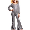 thumbnail image 2 of ZHOGXU Kids Girls Romper Long Sleeve Round Neck Solid Color Glitter Stretchy Comfortable Jumpsuit Bodysuit For Stage Performance,Black,3-4 Years, 2 of 4