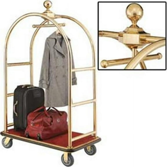 Best Value Gold Stainless Steel Bellman Cart with Curved Uprights 6 in. Rubber Casters - Red - 6 in.
