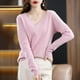 thumbnail image 3 of Suéter de cuello en V para mujer, suéter suelto de color sólido, jersey sencillo, camisa base, ropa exterior, otoño nuevo, suéter de manga larga, top corto, 3 of 6