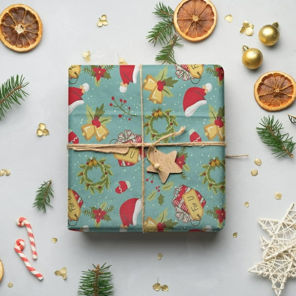 Merry Christmas Santa Hat Pattern Wrapping Paper For Festival Parties Wedding Birthday Xmas Wrap Pack Of 5 19x27.5 Multicolor/ Christmas wrapping paper light blue Santa hat