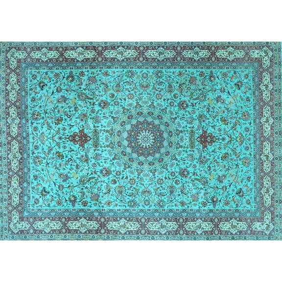 Ahgly Company Indoor Rectangle Medallion Light Blue Traditional Area Rugs, 5' x 7'
