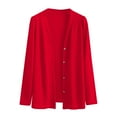 thumbnail image 2 of Baberdicy Women's Solid Color V-Neck Knit Cardigan, Lightweight Long Sleeve Open Front Fall Sweater , Solid Knit Cardigan, Fall Open-Front Sweater, Casual Layer Red L, 2 of 4