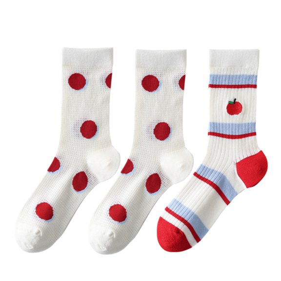 Womens Cute Cartoon Embroidered Crew Socks 3-Pair Pack Fun Patterned Cotton Knit Soft and Stretchy Casual Style - 3 pcs-G
