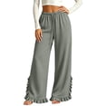 thumbnail image 6 of Lutiedan Womens Wide Leg Pants Side Split Ruffle Hem Flowy Pants Fall Casual Elastic Waist Pants with Pockets S-XXL, 6 of 6