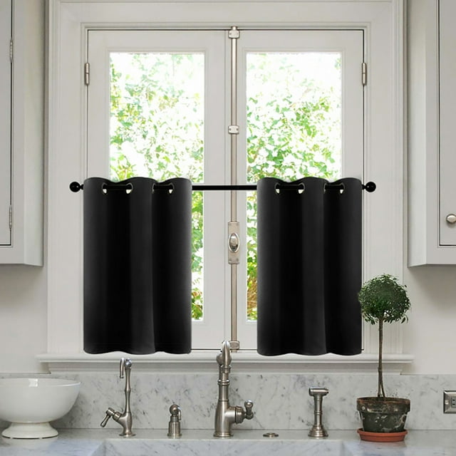 Innerwin Panneaux de Cantonnière Rideaux Thermiques Droits 2 Pcs Décor Demi-Rideau Occultant Court à Œillets Imprimé Noir 52 *18 Pouces à Œillets