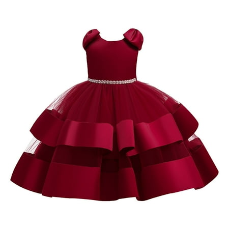 

WEAIXIMIUNG Dresses for Teens Girls 14-16 Fancy Children s Dress Dress Girls Beaded Bow Knot Puff Cake Dress Big Children s Festival