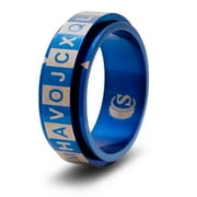 CritSuccess Alphabet Dice Ring with 26 sided Die Spinner with Letters (Size 12.5 - Stainless Steel - Blue)