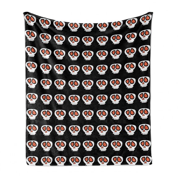 Gothic Soft Flannel Fleece Blanket, Cartoon Style Sketch of Skull Motifs Designed in Halloween Tones, Cozy Plush for Indoor and Outdoor Use, 60" x 80", Charcoal Grey and Multicolor, by Ambesonne