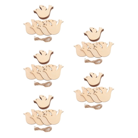 OUNONA 100 pcs Wood Bird Cutouts Unpainted Wood Bird Slices with Rope Mini Wooden Bird Shaped Slices Embellishments Unfinished Wood Ornaments for Christmas Home Decorations