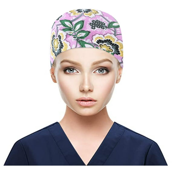 yunLXY Hijab Cap for Women D Muslim hat Scrub Cap With Buttons Bouffant Hat With Sweatband for Womens and Mens 1pc