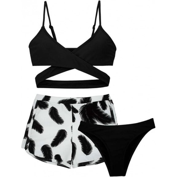 CYRBOKO Girls Swimsuit Sets, Two Pieces Summer Breathable Quick-dry Bikinis with Brifes Black Size 12-13 T