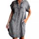 thumbnail image 1 of 2021 Fashion New Ladies Denim Dress Short Sleeve Pockets Single Breasted Women Shirt Knee Length Party Beach Sexy Ladies DressesS Gao Jinjia LED, 1 of 2
