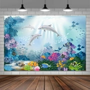 Kids Photo Backdrop Photography Background, Dolphin Sea World Underwater Blue Ocean Tropical Fish Backdrops Photo Booth Prop Decorations Wall Decor Banner Tablecloth 5X3 FT