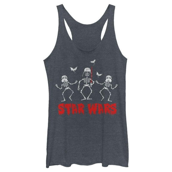 Women's Star Wars Halloween Vader Skeletons  Racerback Tank Top Navy Blue Heather X Small