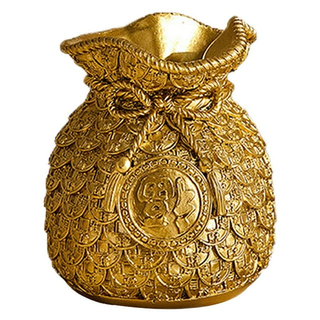 Florero Jardinera Bolsa de dinero Forma Caja de monedas Alcancía Artesanía Feng Shui para decoración Mobiliario Oro SM SunniMix Florero de maceta
