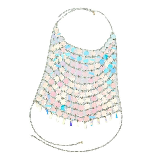 Top corto con lentejuelas, accesorios para el cuerpo calados, joyería, bralette, abertura para el abdomen 100cmx75cmx27cm