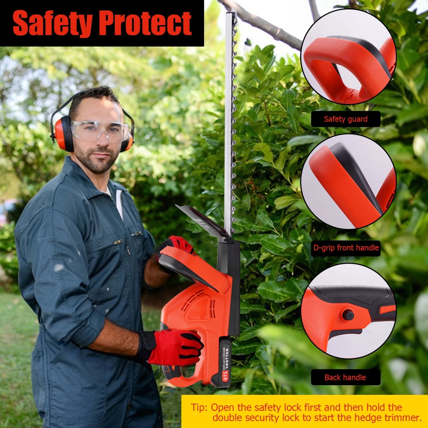 21V Cordless Hedge Trimmer with 22" Dual Blades, 2 Batteries & Charger Included, Lightweight & Compact with Splash Guard, Safety Switch for Yard, Garden, Landscaping