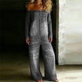 thumbnail image 2 of Npasoilc Button Multiple Pockets Long Sleeve Denim Look Jumpsuits for Women Crew Neck Long Sleeve, 2 of 6