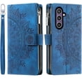 thumbnail image 6 of Phone Case for Samsung Galaxy S23 FE 5G Wallet Cover With Tempered Glass Screen Protector and Wrist Strap Mandala Flower Flip Zipper Credit Card Holder Cell S 23 EF S23FE5G S23FE G5 Women Blue1, 6 of 13