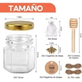 thumbnail image 3 of Mini tarro de miel hexagonal de cristal，Paquete de 30 frascos para miel con cuchara, colgantes de abeja, cuerda de cáñamo, bolsa de regalo y etiqueta, para regalos de bodas y fiestas, 3 of 4