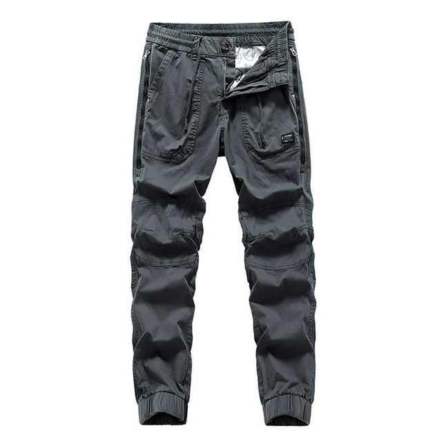 Lovzfmll Men's Fashion-Forward Cargo Trousers, Solid Color, Utility Pockets, Straight-Leg Cut for Daily Adventures Gray, M