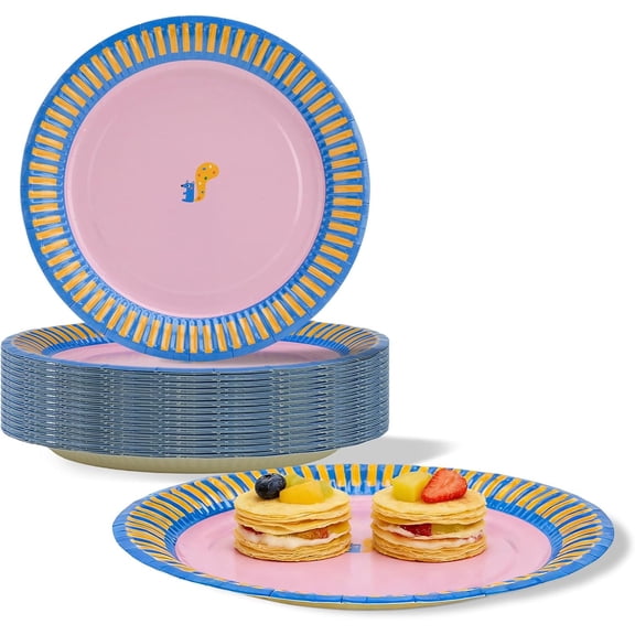 Disposable Paper Plates 8.5 inch, Pink Party Dinner Plates, 30 Pcs Heavy Duty Dessert Plates, Compostable, Cut Proof, Microwaveable Plates for Everyday Use, Birthday(Squirrel)