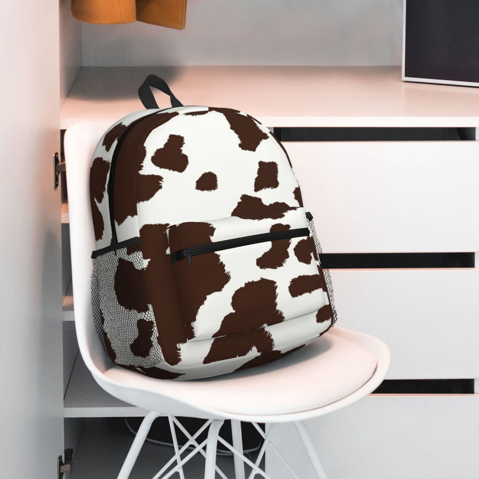 Horeoi Brown Cow Print Casual Backpack for School Work Travel Hiking with Laptop Compartment and Side Pockets Lightweight Design