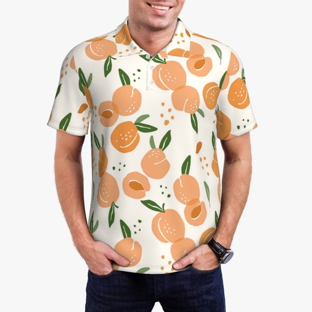Balery Peaches Camisa Polo de Hombre con Estampado, de Manga Corta y Tejido Medio, Camisa Tipo Golf Polo-Large