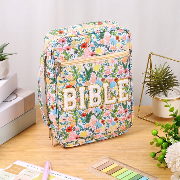 Threns Bible Cover with Durable Handle,Carrying Book Case Church Bag Bible,Protective with Zippered Pocket,Bible Study Accessories Supplies,Book Protector for Book Lovers