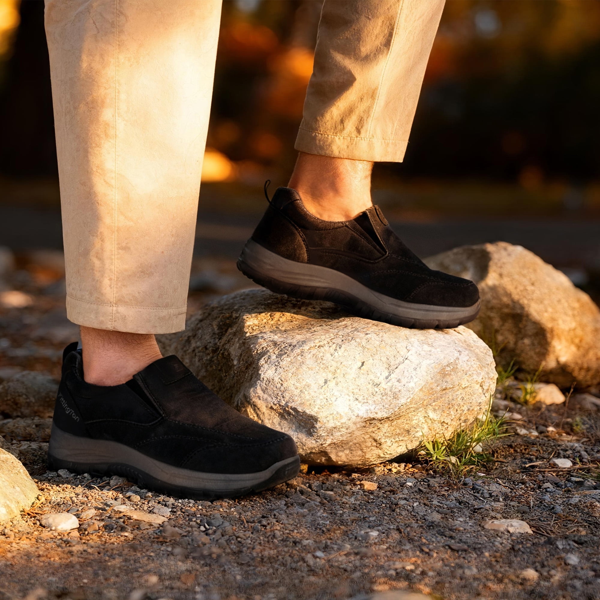 Fittington Mens Slip on Hiking Shoes Men's Walking Shoes Outdoor Trekking Loafer, Black