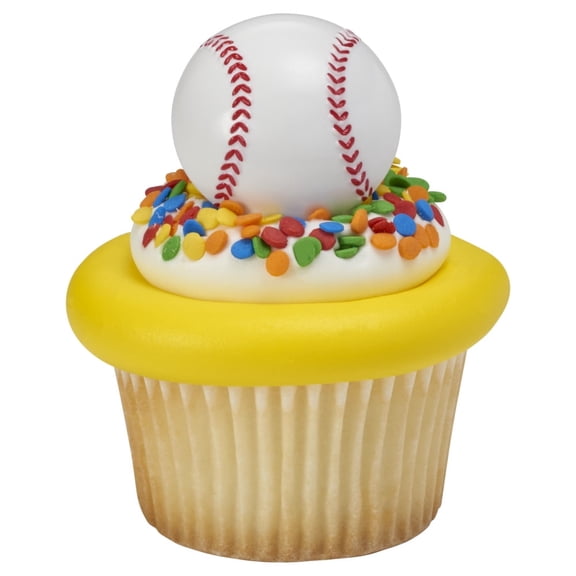 CakeDrake 3D Baseball Cupcake Rings 12 Pack, Sports Theme Cupcake Toppers for Parties, Birthdays, Team Celebrations, Food Safe Plastic Decorations