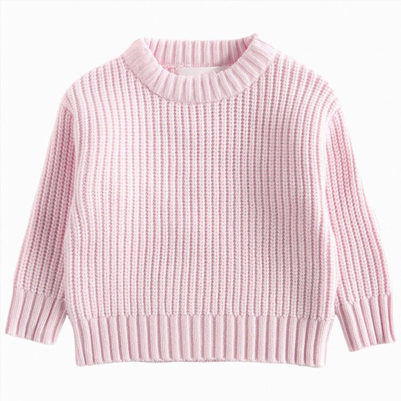 Gvdentm Baby Knit Sweater Toddler Boys Girls Warm Sweater Soild Pullover Round Neck Top Clothes Fall Winter Outfits Light Pink,2-3 Years