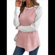 thumbnail image 1 of Tops Casuales de Punto Gofre con Cuello Redondo y Larga con Bloques de Color para Mujer Rosa XL, 1 of 10