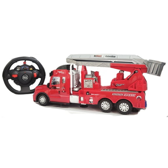 Big RC Trucks for Kids, 1:15 Scale Radio Remote Control Fire Truck with Extendable Ladder, Sounds and Lights, RC Toys for Boys Girls