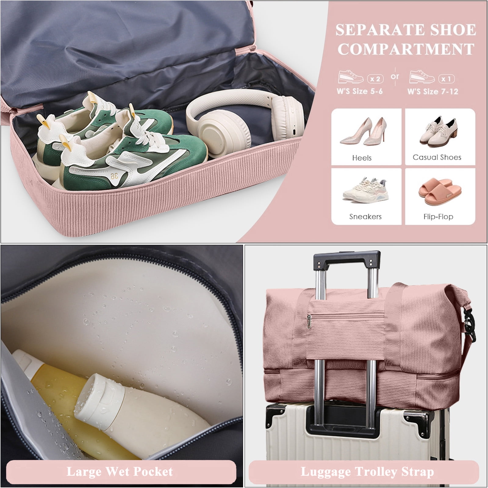 Gynky Travel Duffel Weekender Bags for Women Carry on Large Tote Sport Duffle Hospital Gym Bag for Labor and Delivery Overnight Luggage with Shoe Compartment Trolley Sleeve Wet Pocket