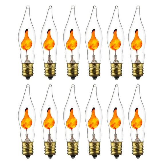 Sunlite Petite Chandelier Flicker Flame Light Bulb, E12 Candelabra Base, 3 Watts, Orange, Clear, 12 Pack