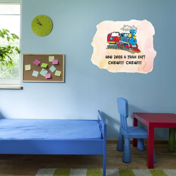 Watercolor Decal How Does A Train Eat Chew Chew Living Room Wall Decal for Family Watercolor Background Funny Quotes Art Cute Themed Room Decal - Size: 10 In x 8 In