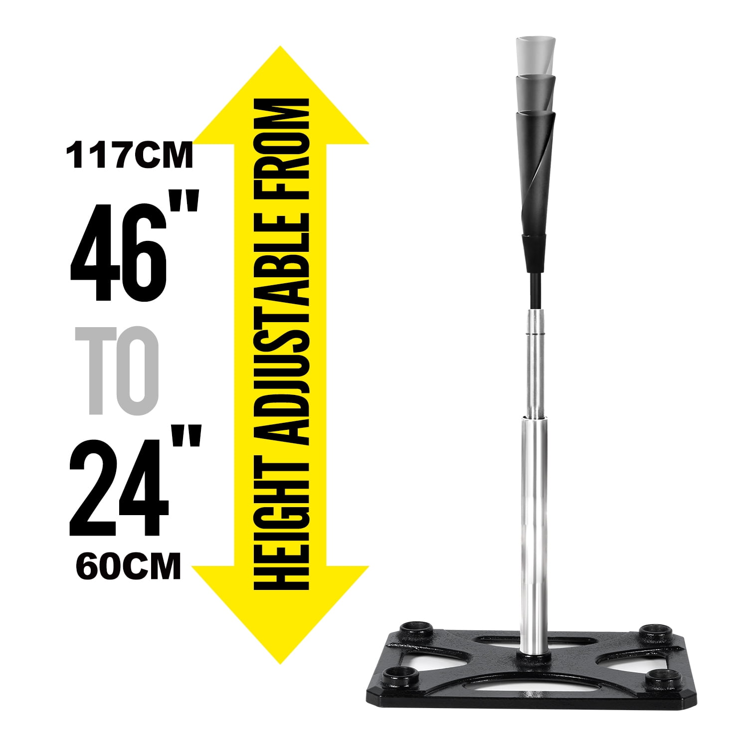 5 Position Batting Tee,Hitting Tee Height Adjustable 24-46 Inch Baseball Tee with 2 Rubber Top