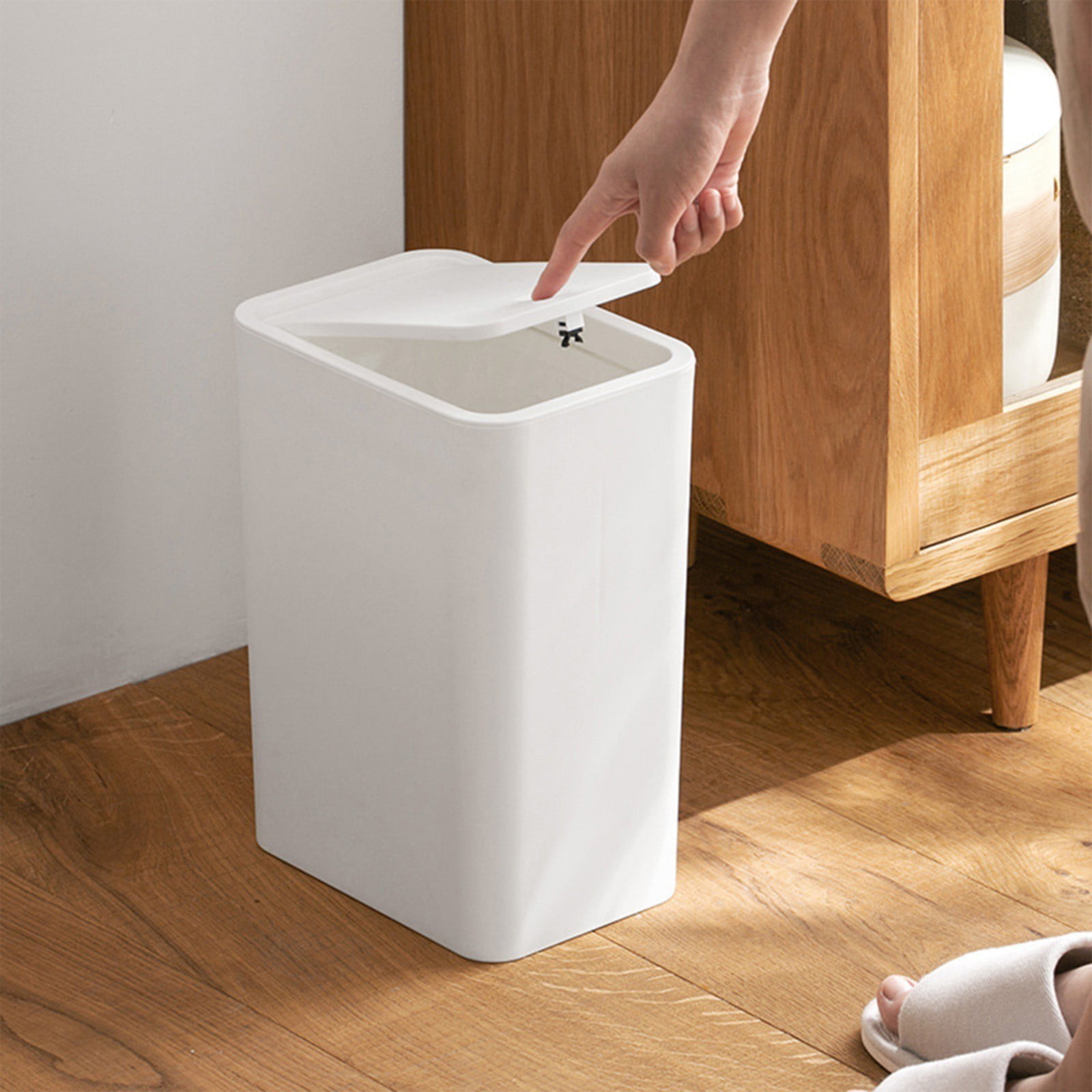 Clearance! Under $20 Small Trash Can with Lid Bathroom Garbage Can with Up Lid 13In Plastic Trash Waste Basket for Kitchen Bedroom Narrow Space