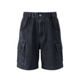 thumbnail image 4 of LJEFF Boys Paperbag Waist Denim Shorts, High Waist Cuffed Hem Pocketed Buttons Shorts for Kids Black Size 10 T, 4 of 7